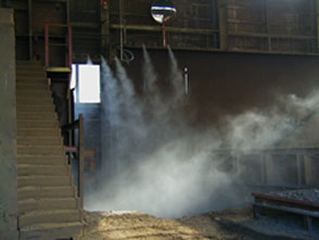 dust control with fog curtain